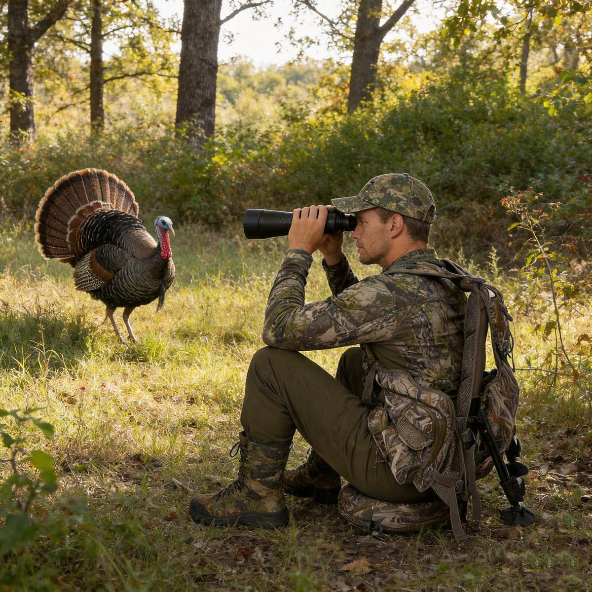 FUNHORUN Turkey Vest with Kickstand and Seat Cushion, Camo Turkey Hunting Vest with Detachable Adjustable Legs Kickstand, Game Pouch, Built-in Seat Frame, for Youth, Men, Women