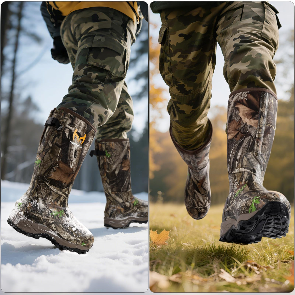 Hunthor Hunting Boots for Men, Waterproof Insulated 6mm Neoprene Rubber Boots for Hunting and Outdoor Activities (Next Camo, Size 7)