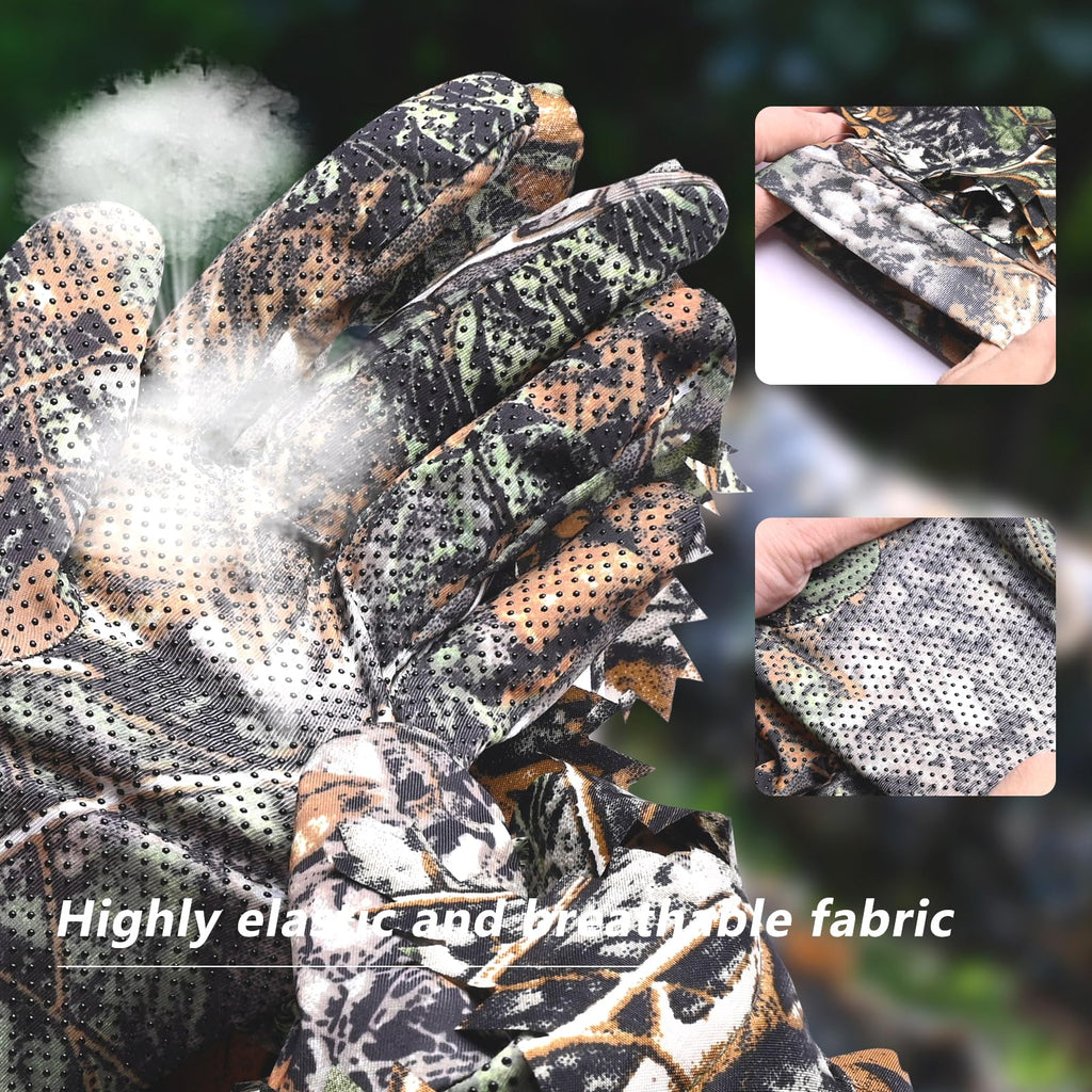 EAmber Camouflage Hunting Gloves 3D Leaf Camo Gloves Pro Anti-Slip Lightweight Archery Accessories Hunting Outdoors