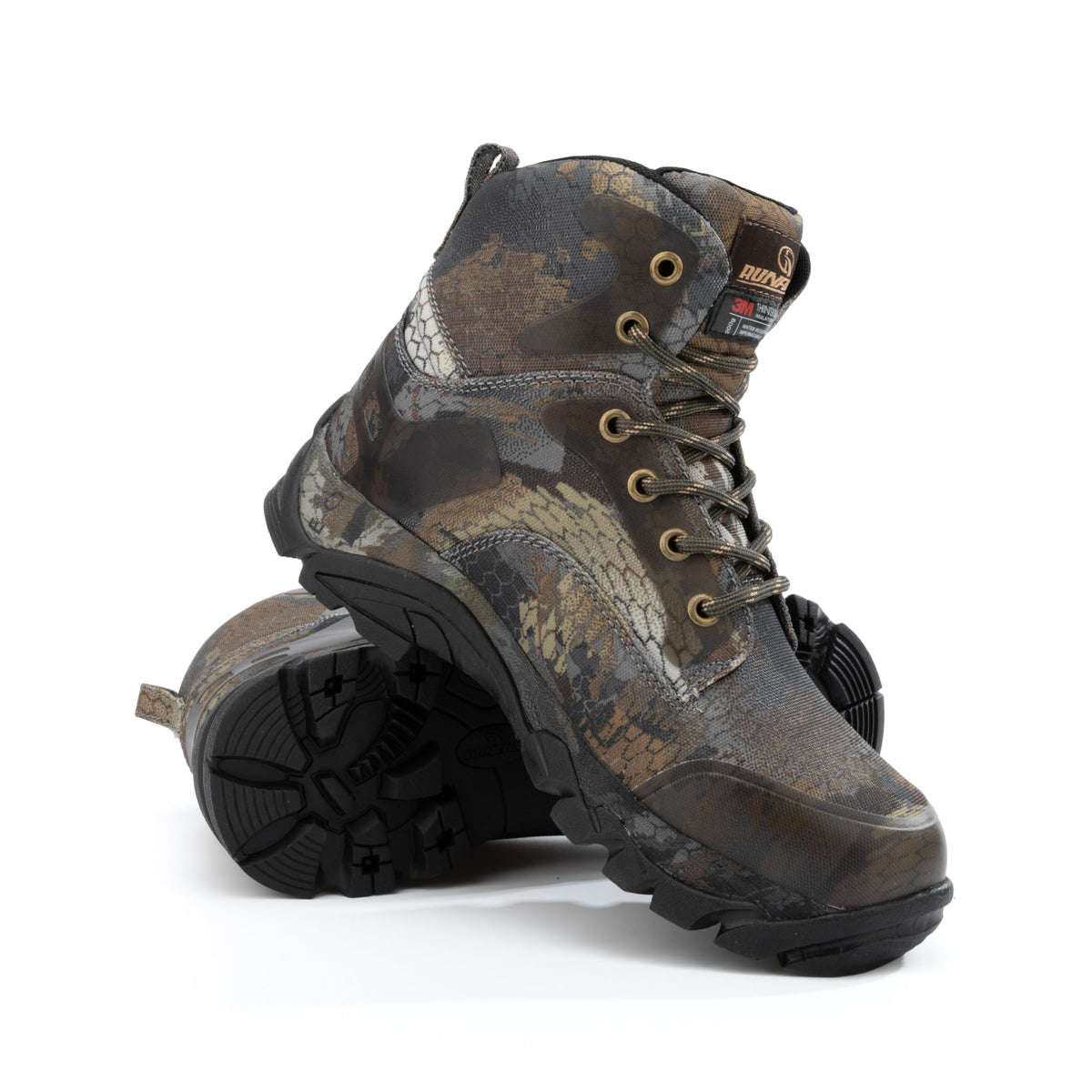R RUNFUN Men's 6" Waterproof Insulated Hunting Boots Lightweight Comfortable Hiking Boots with Steel Shank, 200g Thinsulate(RF2405Camo, Size12)