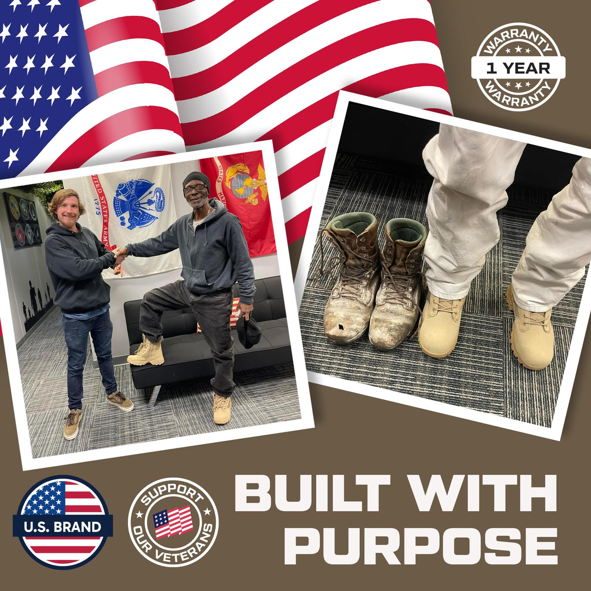 Maelstrom Mens Military Tactical Boots with Side Zipper, Comfortable, Light Weight, Durable for Work and Outdoors, Tan, Size 9 Medium