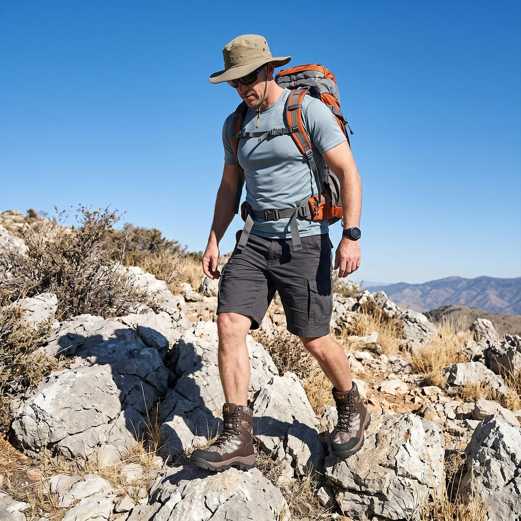 Men's Hiking Hunting Boots - Waterproof Leather & Shock-Absorbing EVA Midsole - Breathable Next Camo G2 Shoes for Rugged Trails & Trekking (Next Camo G2, Size 7)