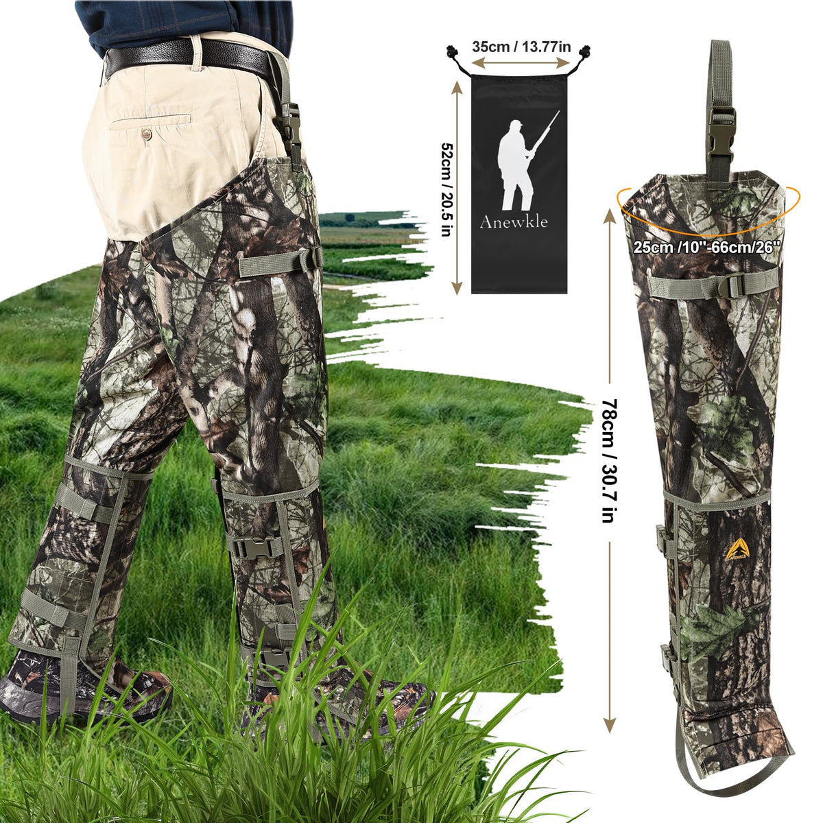 Anewkle Snake Guard Chaps Waterproof Snake Chaps for Hunting Snake Bite Protection Gear Adjustable Size Snake Bite Protective Gaiters Anti-Snake Gaiters for Legs