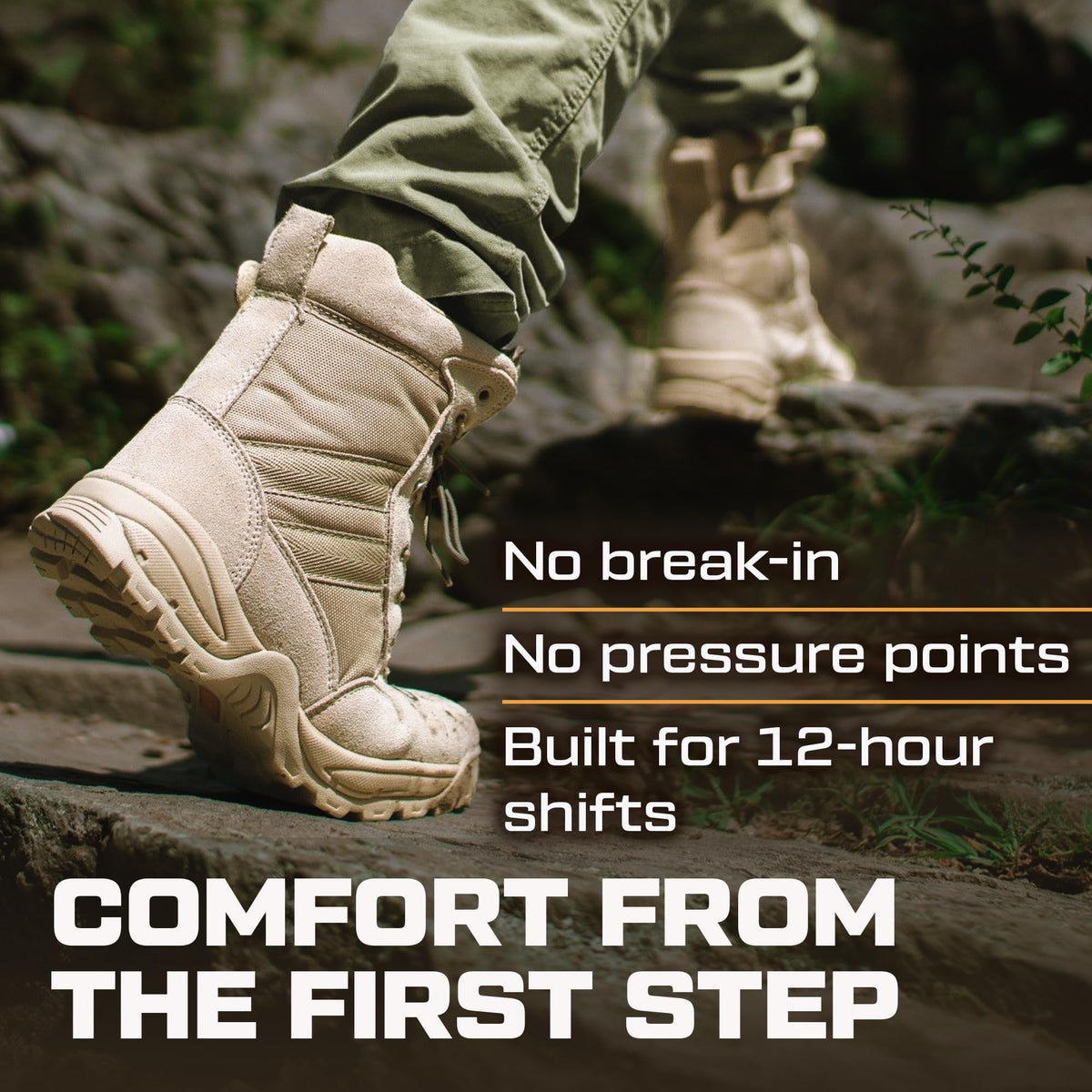 Maelstrom Mens Military Tactical Boots with Side Zipper, Comfortable, Light Weight, Durable for Work and Outdoors, Tan, Size 9 Medium