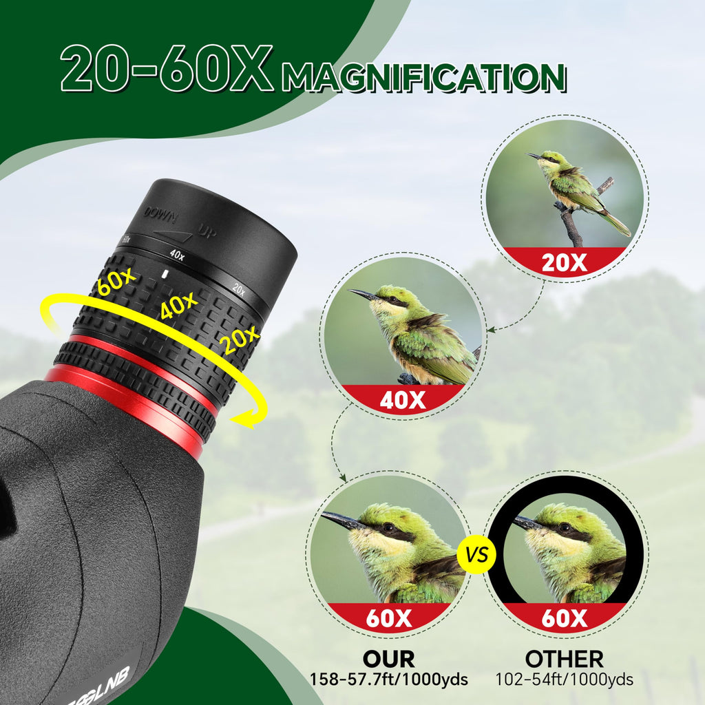 ESSLNB 20-60x80 Spotting Scopes with Tripod, BAK4 High Definition Compact Waterproof Spotter Scope with Phone Adapter and Carrying Bag for Bird Watching Wildlife Scenery