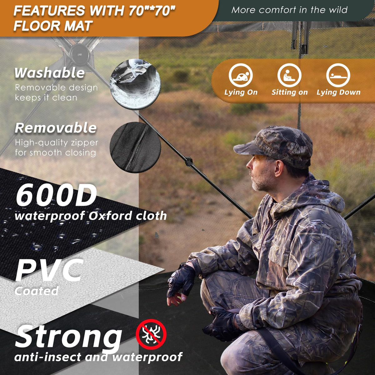 FUNHORUN Hunting Blind with Floor Mat, 360 Degree See Through Ground Blind with Carrying Bag, 3/4 Person Pop Up Camouflage Tent Portable Concealed Shelter