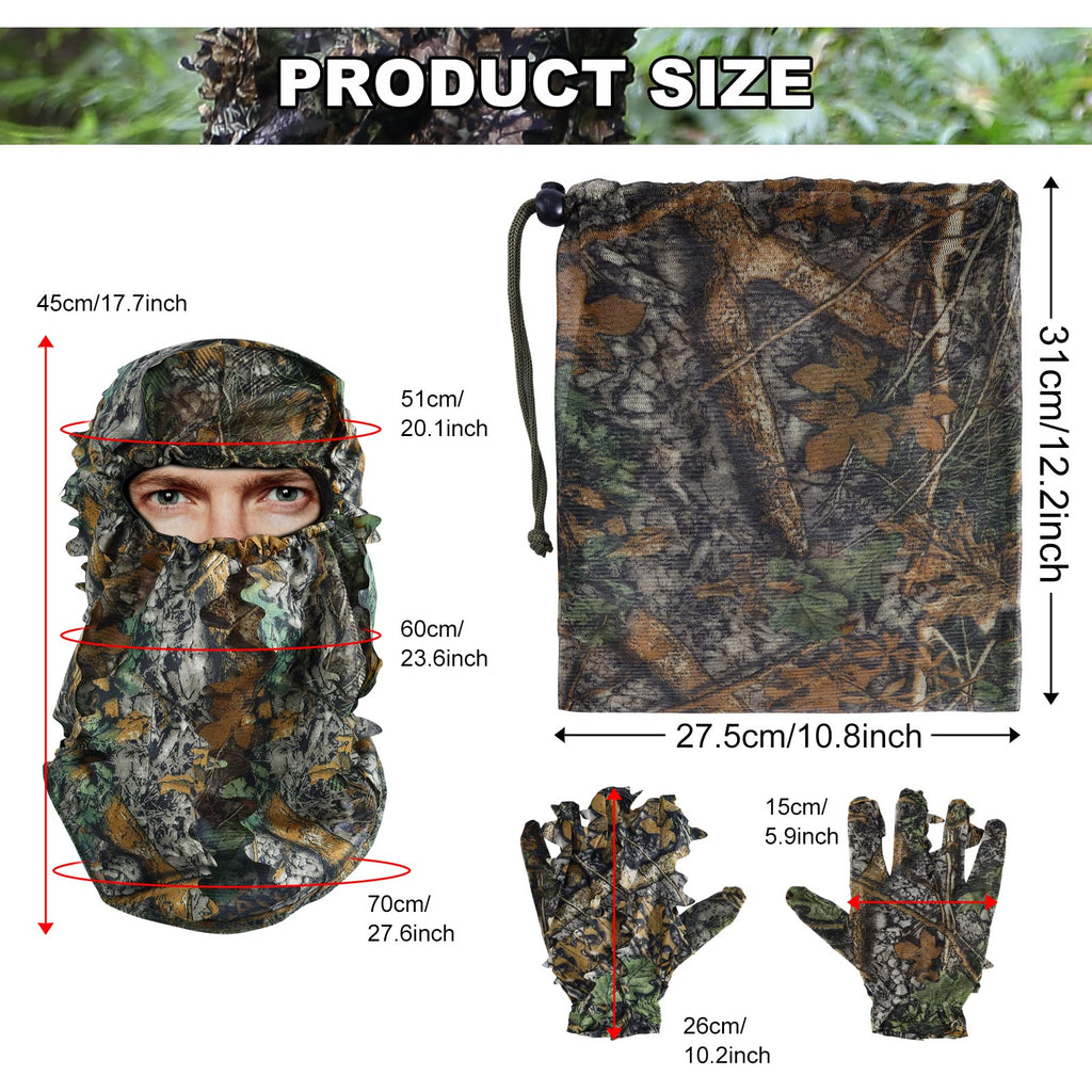 Zicac Outdoor Camo Ghillie Suit 3D Leafy Camouflage Clothing Jungle Woodland Hunting (Dark Green, Height 4.9-5.9 ft)