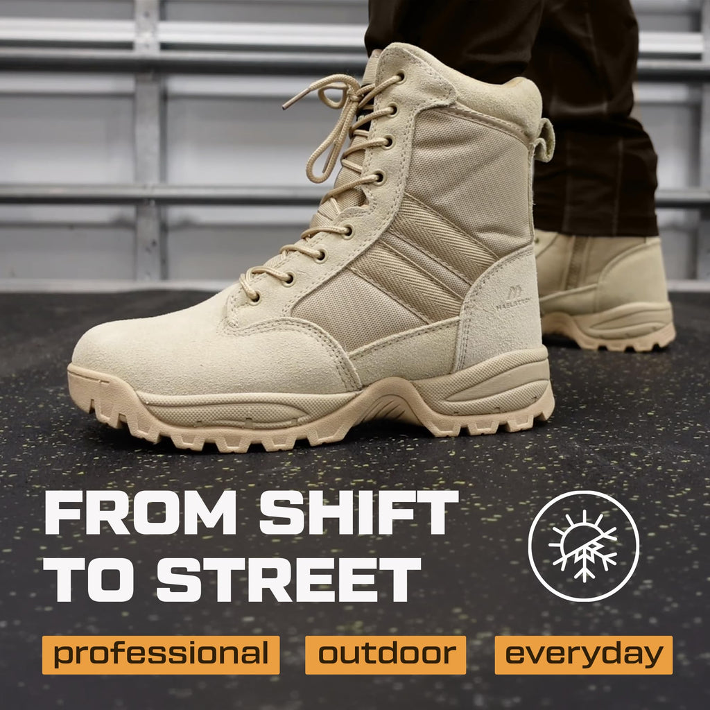 Maelstrom Mens Military Tactical Boots with Side Zipper, Comfortable, Light Weight, Durable for Work and Outdoors, Tan, Size 9 Medium