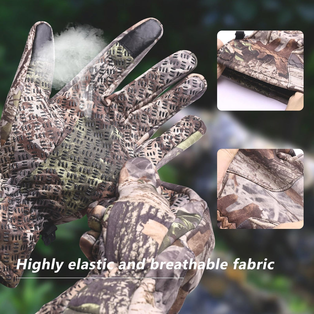 EAmber Camouflage Hunting Gloves Camo Touch Screen Warm Gloves with Fleece Pro Anti-Slip Lightweight Archery Accessories Hunting Outdoors
