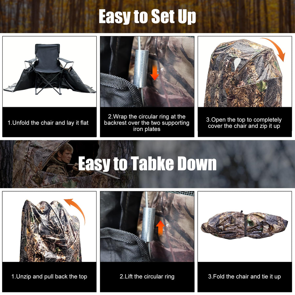 WTVIDAS Hunting Blinds with Chair Pop Up Ground Blinds with Carrying Bag Portable 1-Person Hunting Tent for Deer & Turkey Hunting