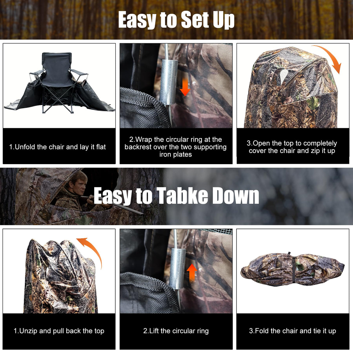 WTVIDAS Hunting Blinds with Chair Pop Up Ground Blinds with Carrying Bag Portable 1-Person Hunting Tent for Deer & Turkey Hunting