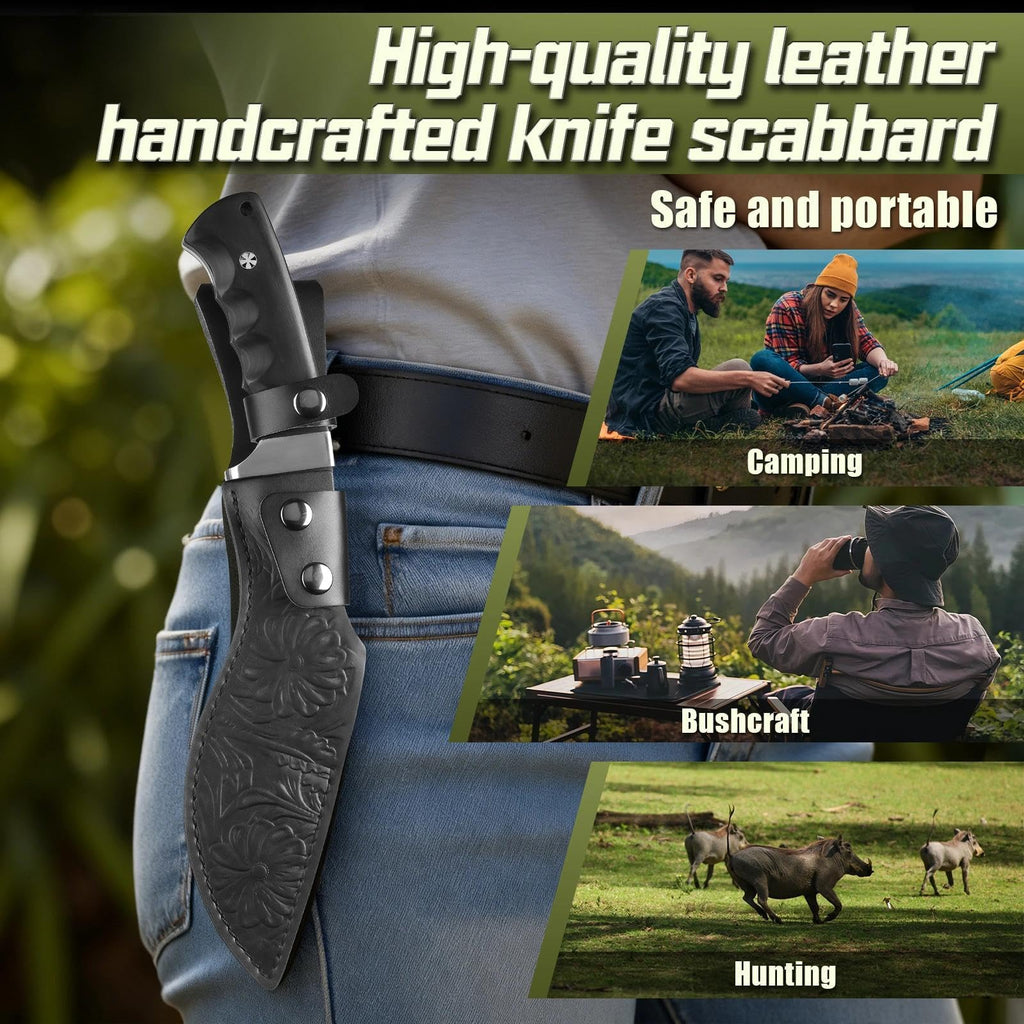 Purple Dragon Kukri Knife with Sheath - Heavy Duty Fixed Blade Knife with Full Tang Handle - Large Camping Knives - Birthday Gift for Men - Black