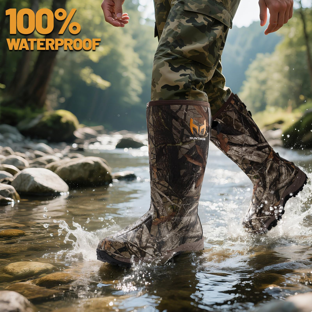 Hunthor Hunting Boots for Men, Waterproof Insulated 6mm Neoprene Rubber Boots for Hunting and Outdoor Activities (Next Camo, Size 7)