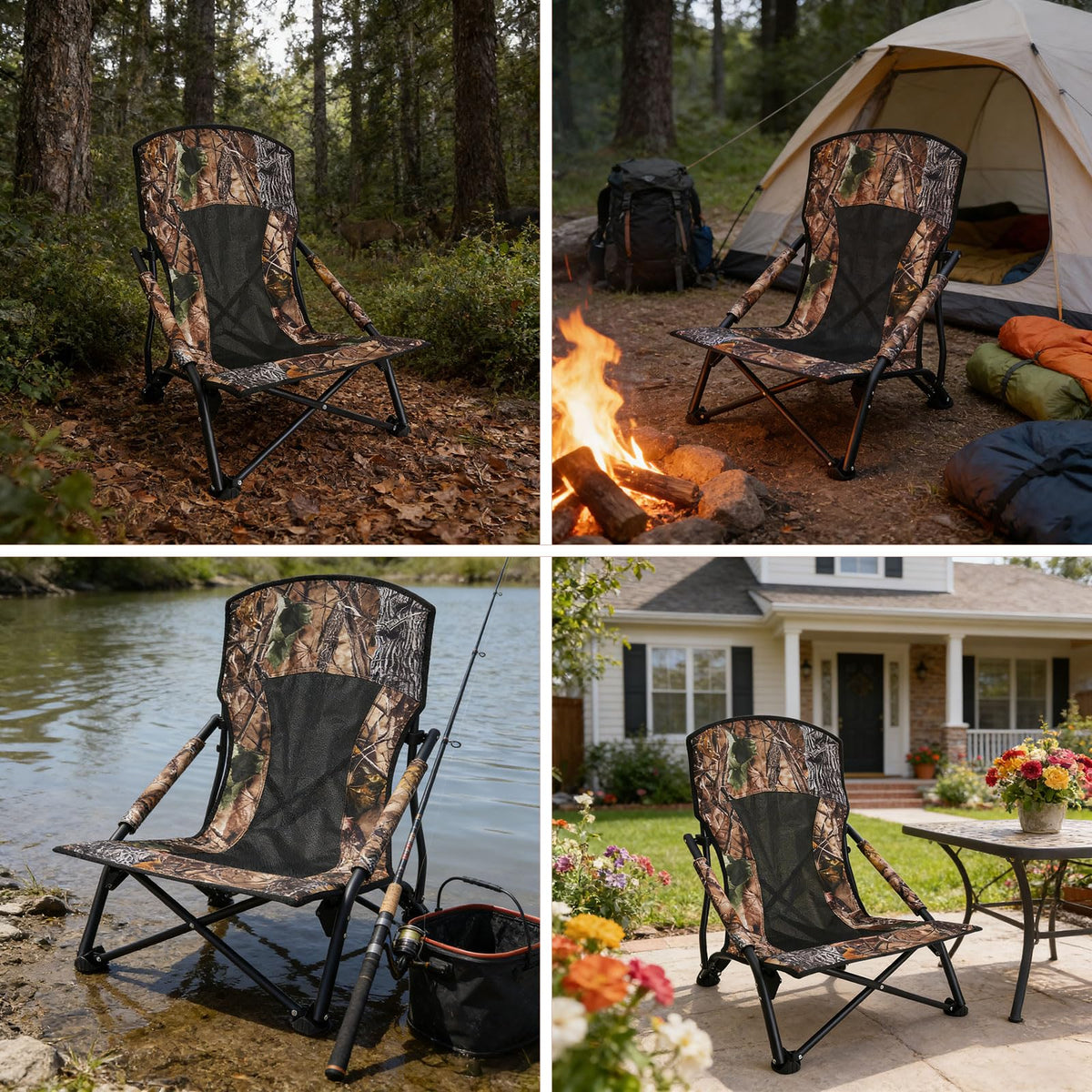 FUNHORUN Turkey Chair for Hunting, Low Profile Hunting Chair with Camouflage Carrying Bag, Camo Foldable Turkey Seat & Camping Lounger, Breathable Base & Portable Design