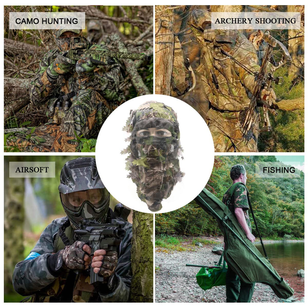 Ghillie Camouflage Leafy Hat 3D Full Face Mask Headwear Turkey Camo Hunter Hunting Accessories (Reed Forest)