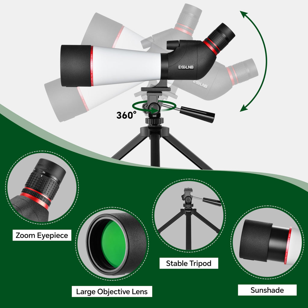 ESSLNB 20-60x80 Spotting Scopes with Tripod, BAK4 High Definition Compact Waterproof Spotter Scope with Phone Adapter and Carrying Bag for Bird Watching Wildlife Scenery