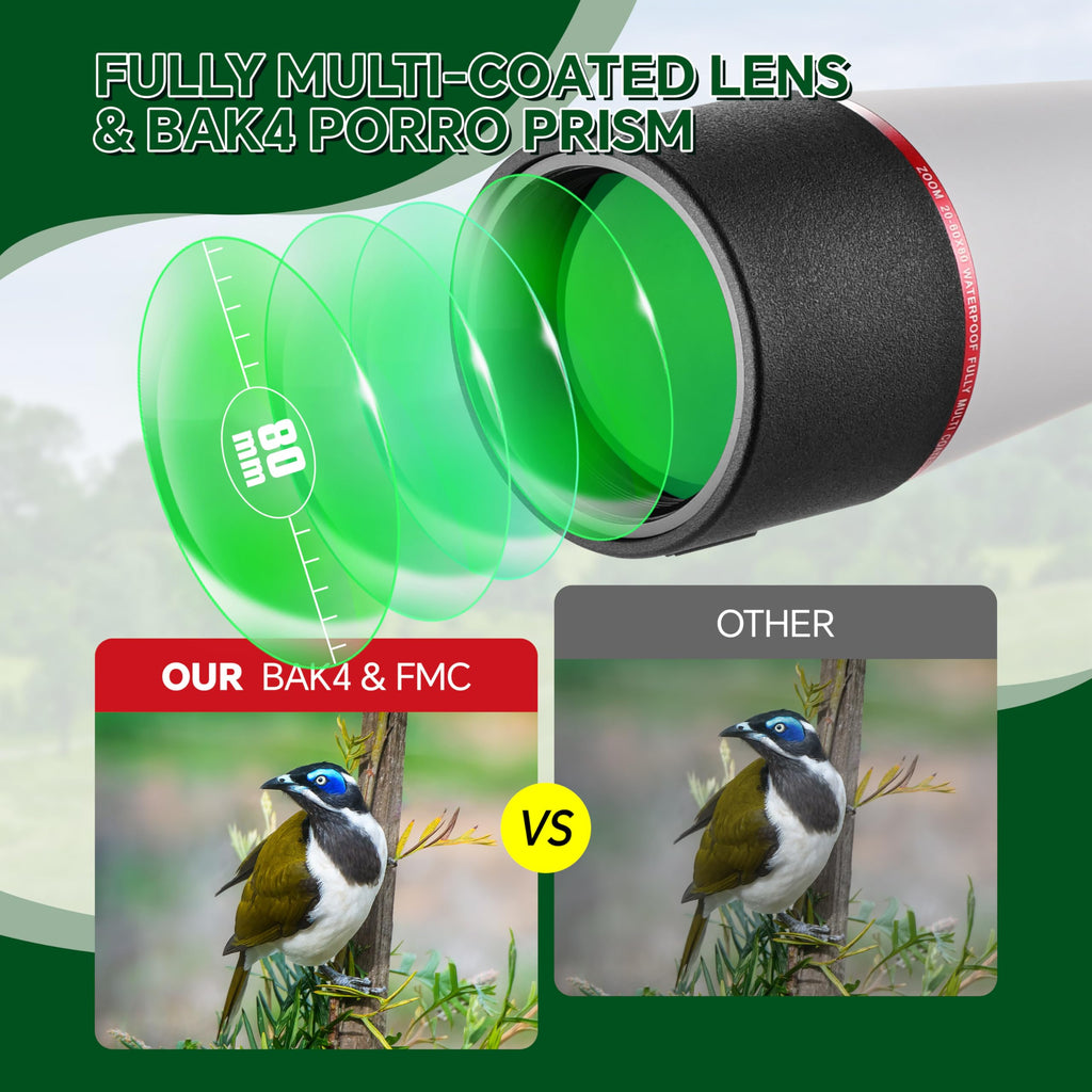 ESSLNB 20-60x80 Spotting Scopes with Tripod, BAK4 High Definition Compact Waterproof Spotter Scope with Phone Adapter and Carrying Bag for Bird Watching Wildlife Scenery