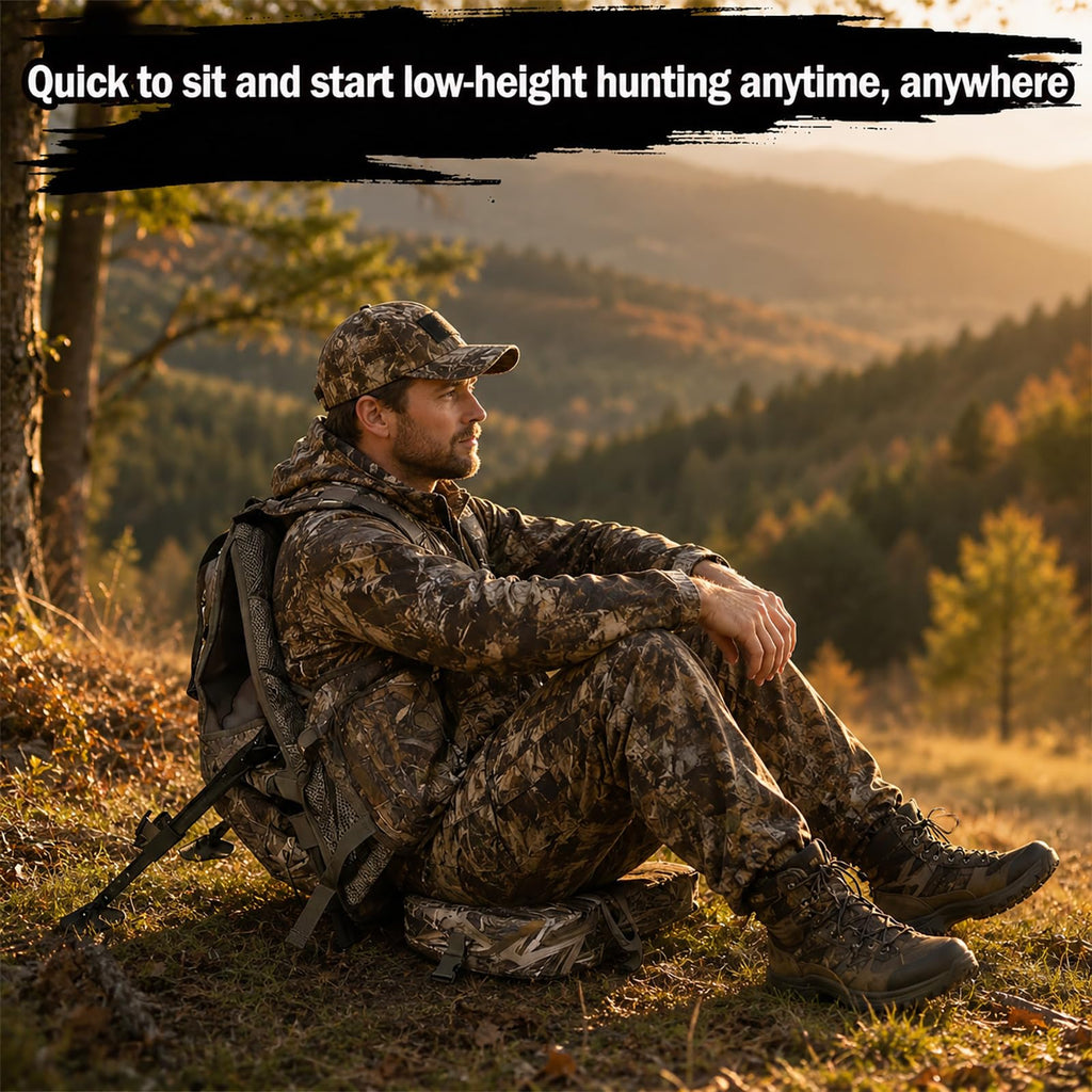 FUNHORUN Turkey Vest with Kickstand and Seat Cushion, Camo Turkey Hunting Vest with Detachable Adjustable Legs Kickstand, Game Pouch, Built-in Seat Frame, for Youth, Men, Women