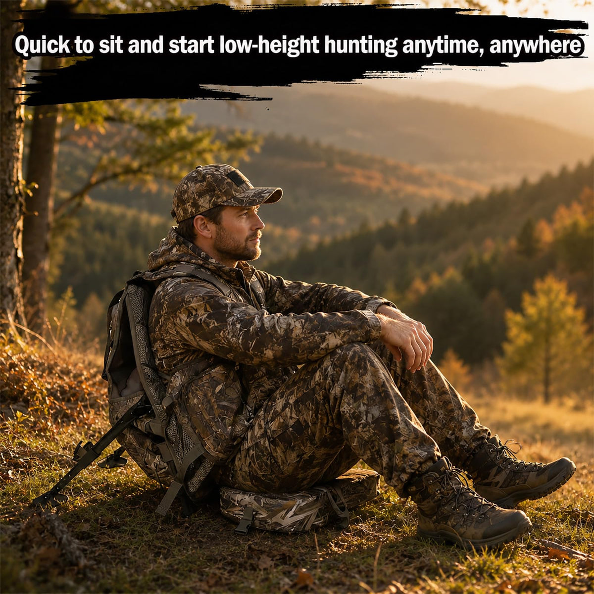 FUNHORUN Turkey Vest with Kickstand and Seat Cushion, Camo Turkey Hunting Vest with Detachable Adjustable Legs Kickstand, Game Pouch, Built-in Seat Frame, for Youth, Men, Women