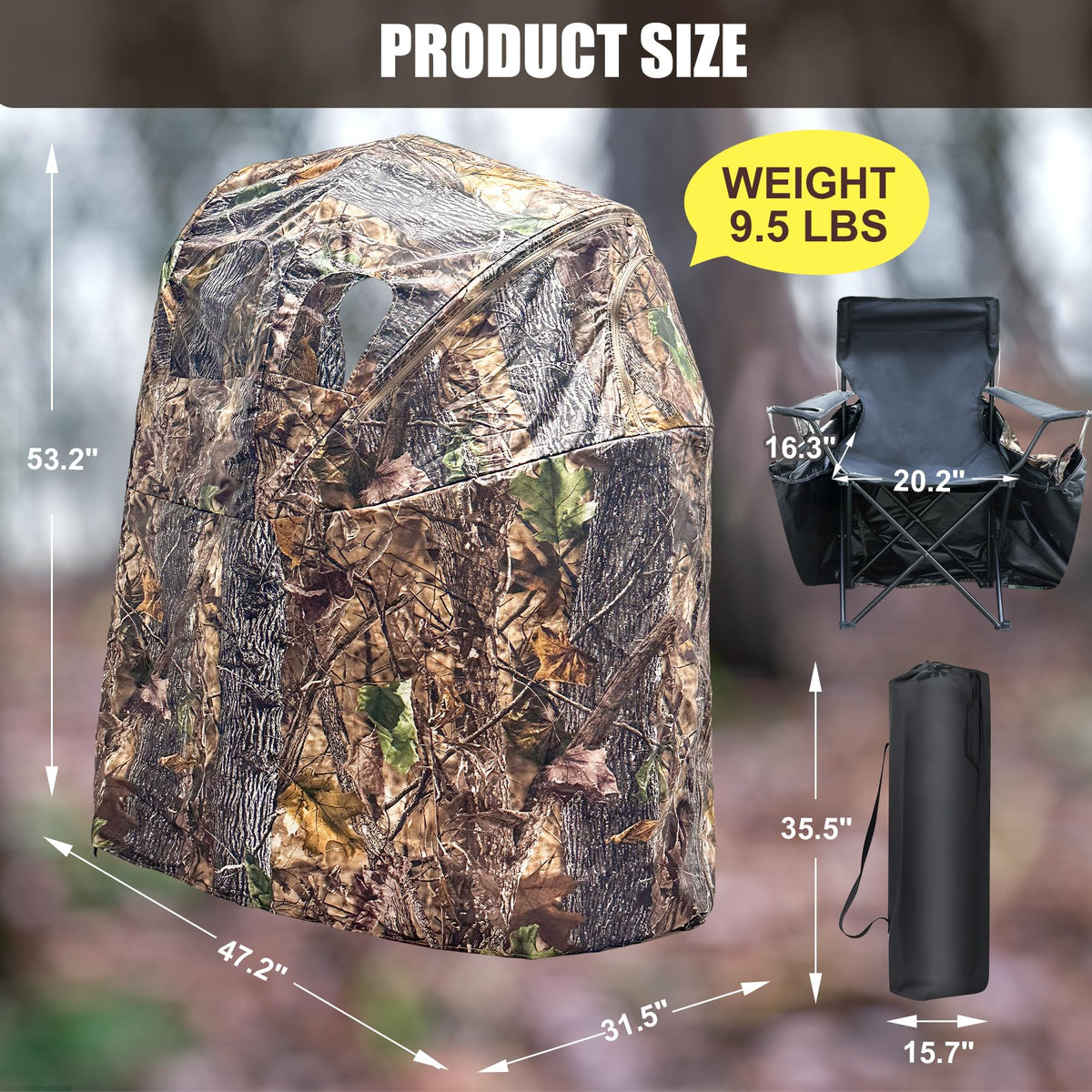 WTVIDAS Hunting Blinds with Chair Pop Up Ground Blinds with Carrying Bag Portable 1-Person Hunting Tent for Deer & Turkey Hunting