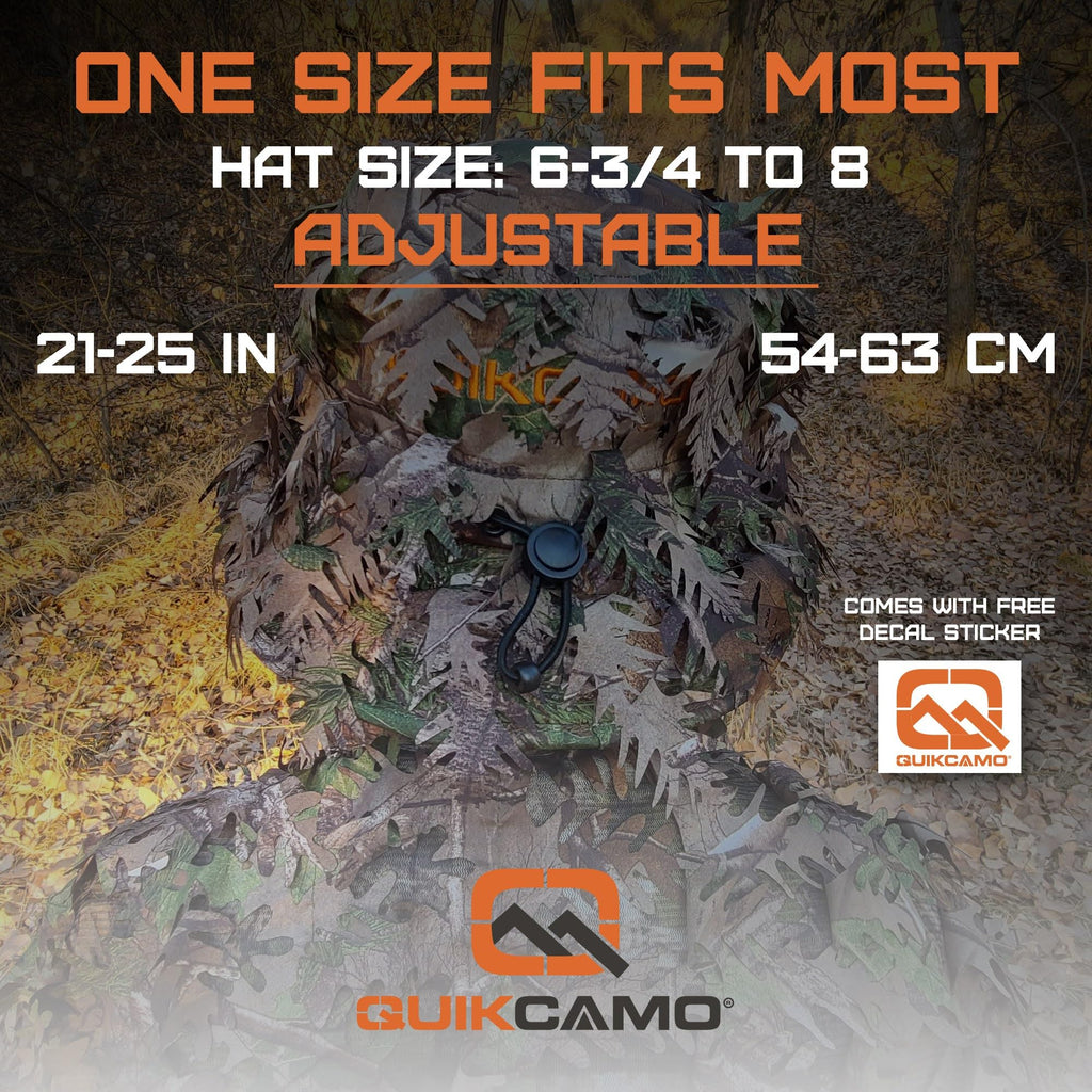 QuikCamo Men’s Mossy Oak Obsession 3D Leafy Camo Bucket Hat with Built-In Face Mask for Turkey Hunting - Adjustable Size