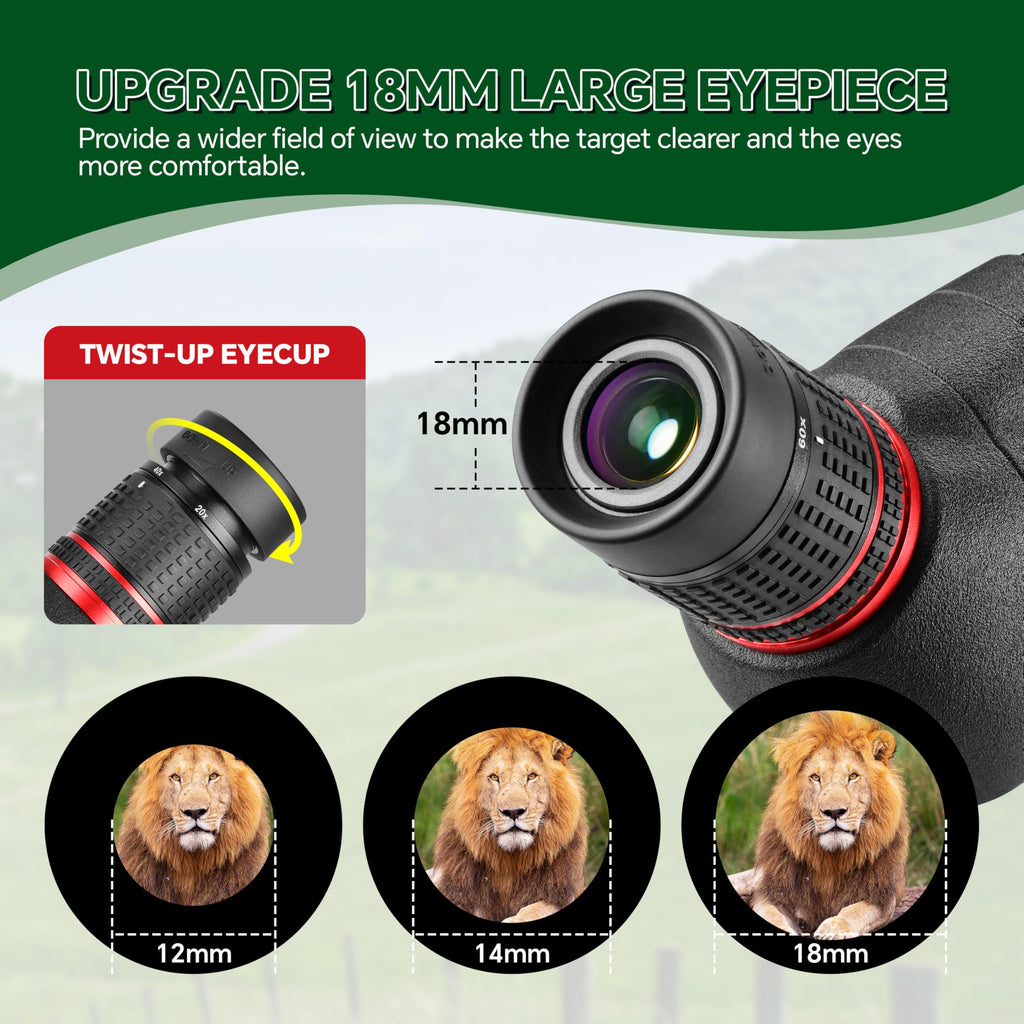 ESSLNB 20-60x80 Spotting Scopes with Tripod, BAK4 High Definition Compact Waterproof Spotter Scope with Phone Adapter and Carrying Bag for Bird Watching Wildlife Scenery