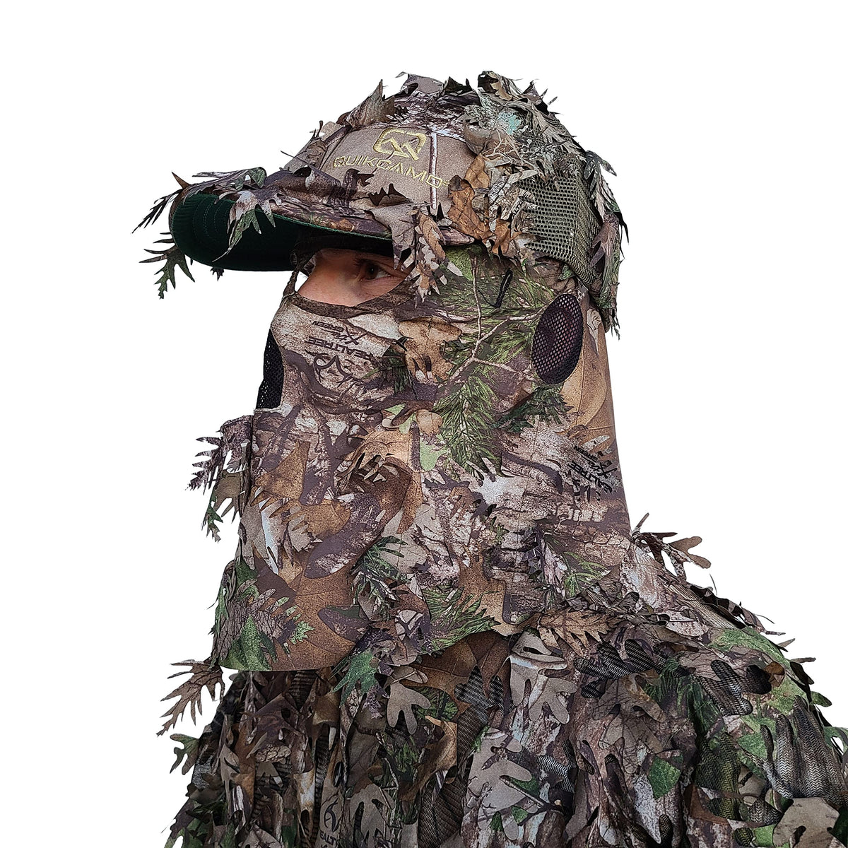 QuikCamo Realtree Xtra 2-in-1 3D Leafy Camo Face Mask + Hat Turkey Hunting Gear (Adjustable, One Size Fits Most)