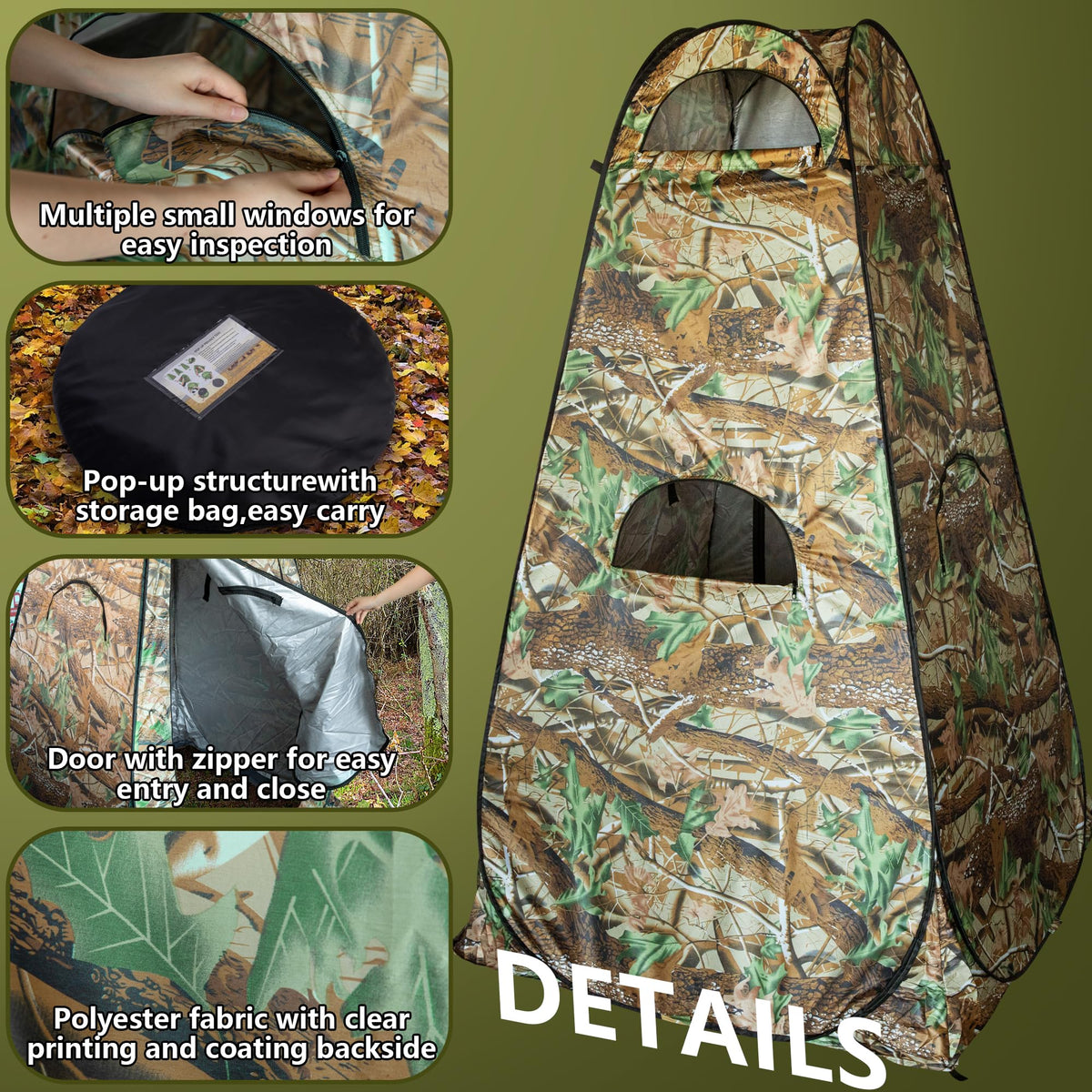 RunNico Hunting Blind - 75''x47''x47'' 1-Person Ground Blind with Zipper Windows, Portable Camouflage Tent for Outdoor Deer Hunting