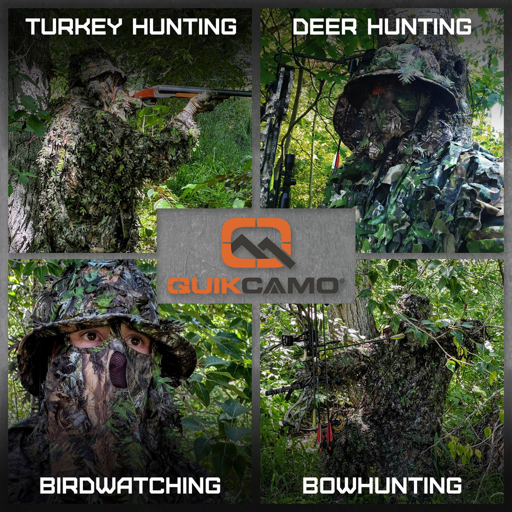 QuikCamo Men’s Mossy Oak Obsession 3D Leafy Camo Bucket Hat with Built-In Face Mask for Turkey Hunting - Adjustable Size