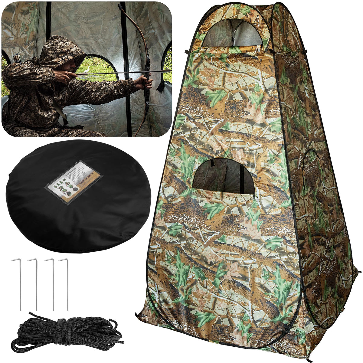RunNico Hunting Blind - 75''x47''x47'' 1-Person Ground Blind with Zipper Windows, Portable Camouflage Tent for Outdoor Deer Hunting