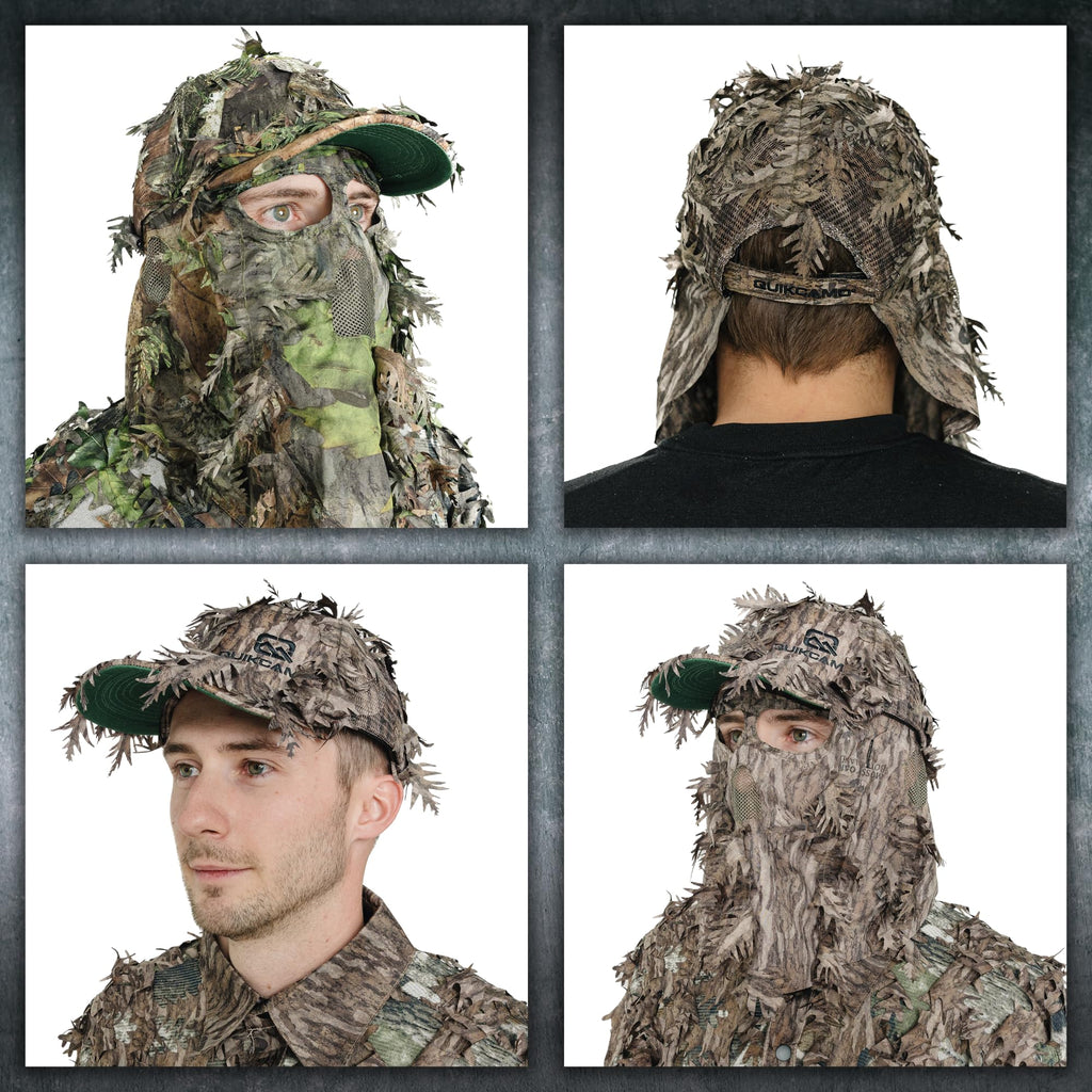QuikCamo Realtree Xtra 2-in-1 3D Leafy Camo Face Mask + Hat Turkey Hunting Gear (Adjustable, One Size Fits Most)