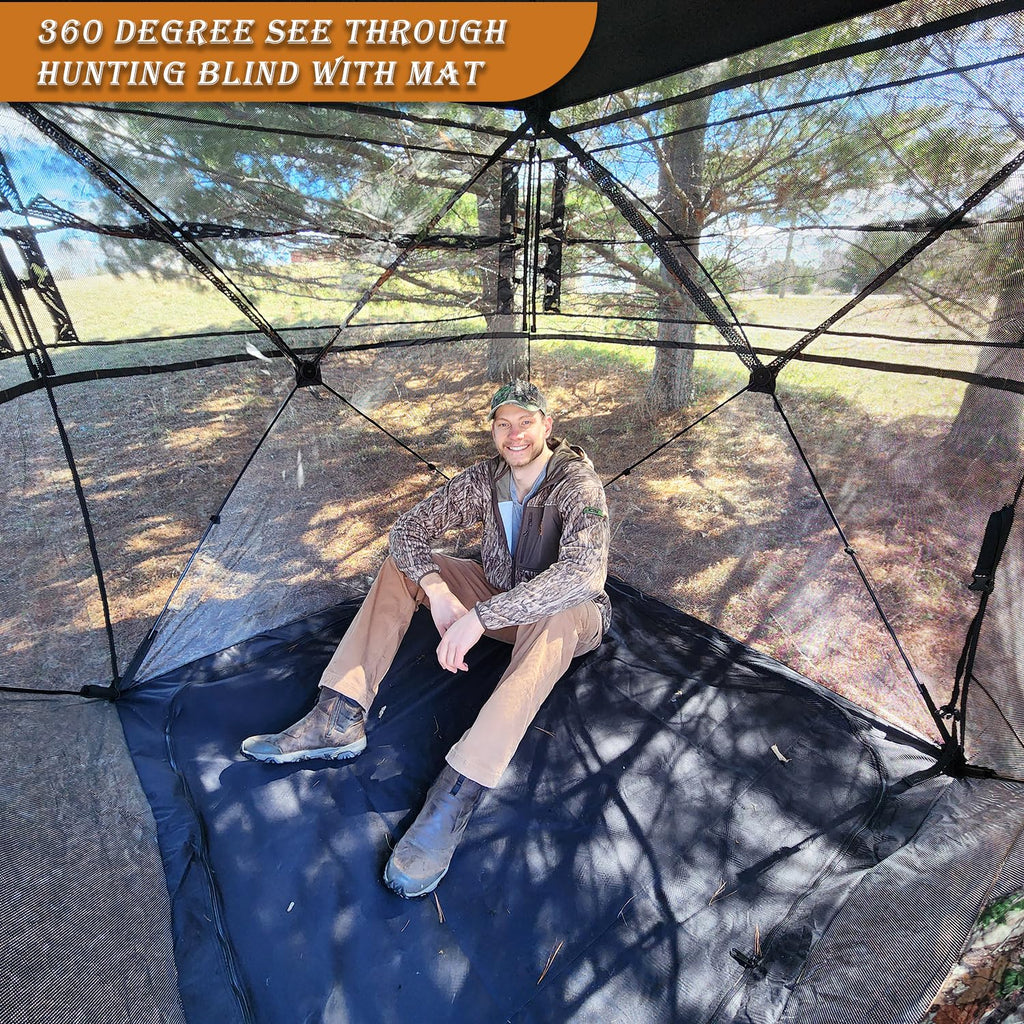 FUNHORUN Hunting Blind with Floor Mat, 360 Degree See Through Ground Blind with Carrying Bag, 3/4 Person Pop Up Camouflage Tent Portable Concealed Shelter