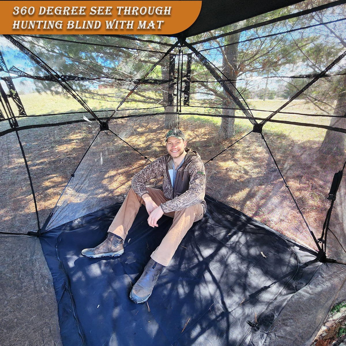 FUNHORUN Hunting Blind with Floor Mat, 360 Degree See Through Ground Blind with Carrying Bag, 3/4 Person Pop Up Camouflage Tent Portable Concealed Shelter
