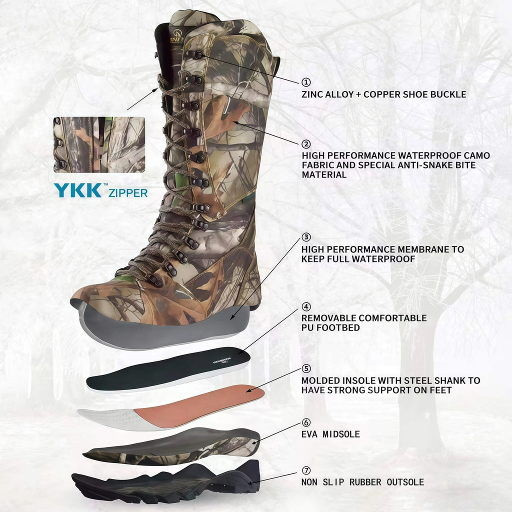 R RUNFUN Men's 16" Snakeproof Hunting Boots Waterproof Side-Zip Mud Boots with Steel Shank, Non-slip Camo Boot for Outdoor Work(RF2010-16GN, Size9)