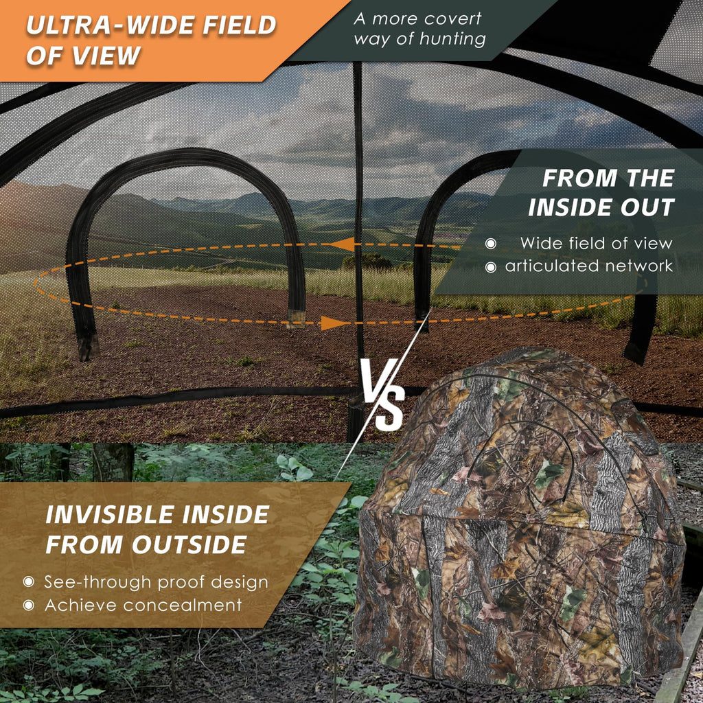FUNHORUN Hunting Chair Blind, 2 Man See Through Ground Blind, Portable 2 Person Camouflage Chair Tent with Carrying Bag