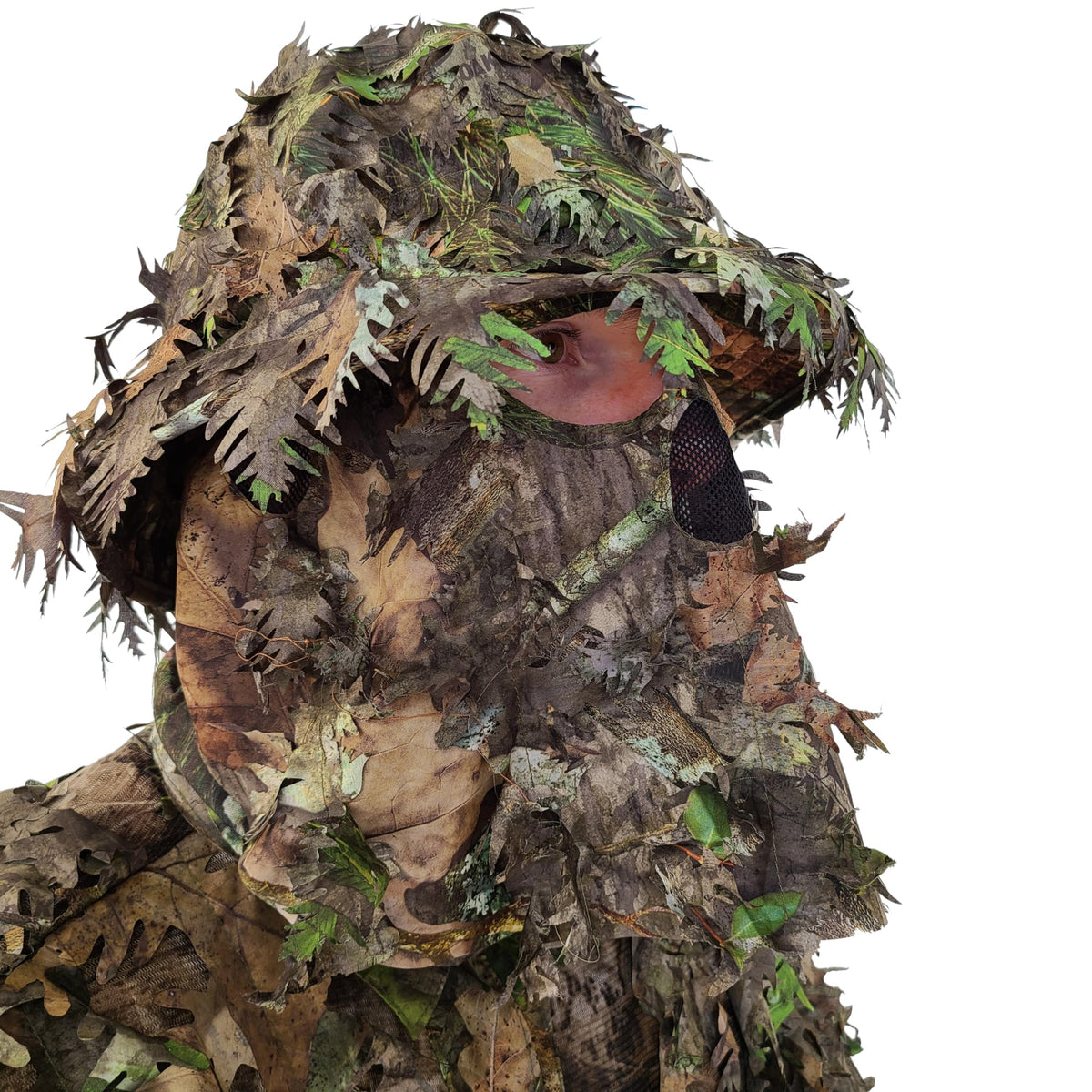 QuikCamo Men’s Mossy Oak Obsession 3D Leafy Camo Bucket Hat with Built-In Face Mask for Turkey Hunting - Adjustable Size