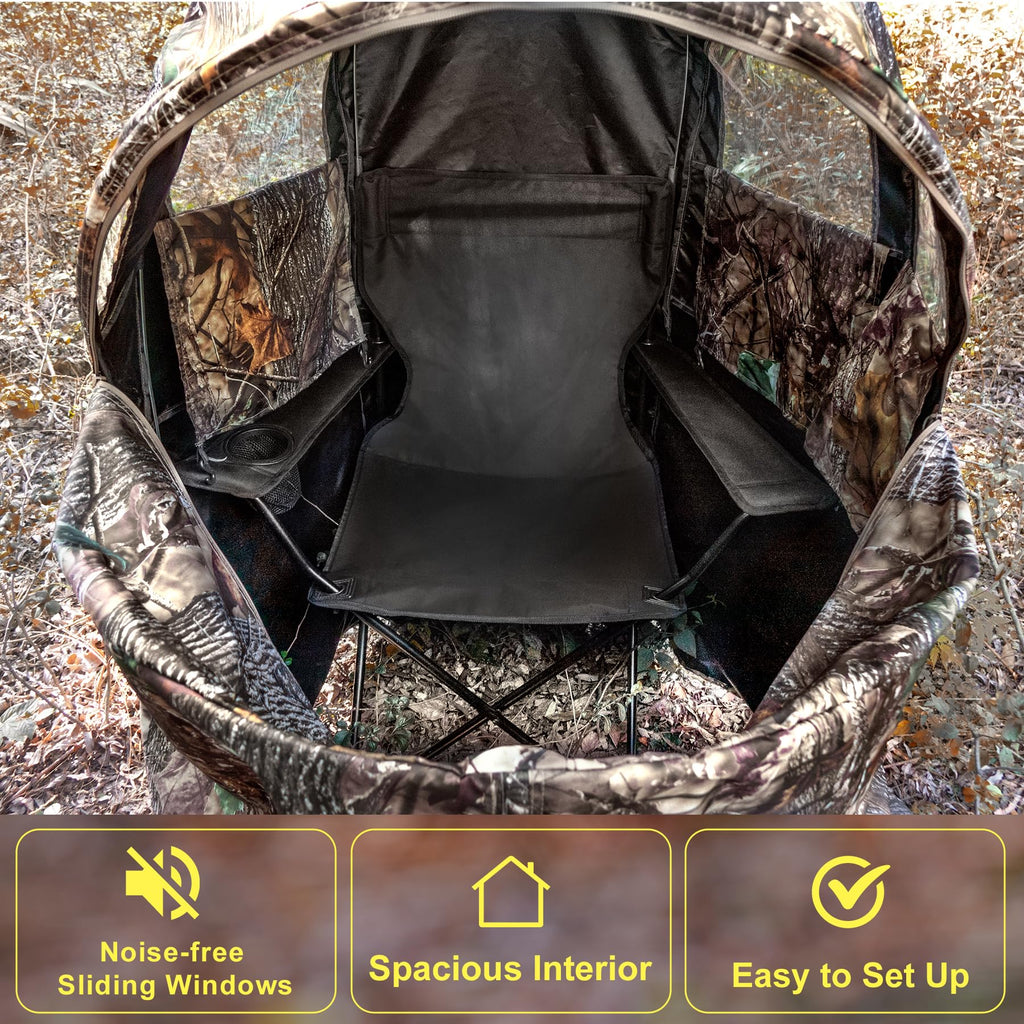 WTVIDAS Hunting Blinds with Chair Pop Up Ground Blinds with Carrying Bag Portable 1-Person Hunting Tent for Deer & Turkey Hunting