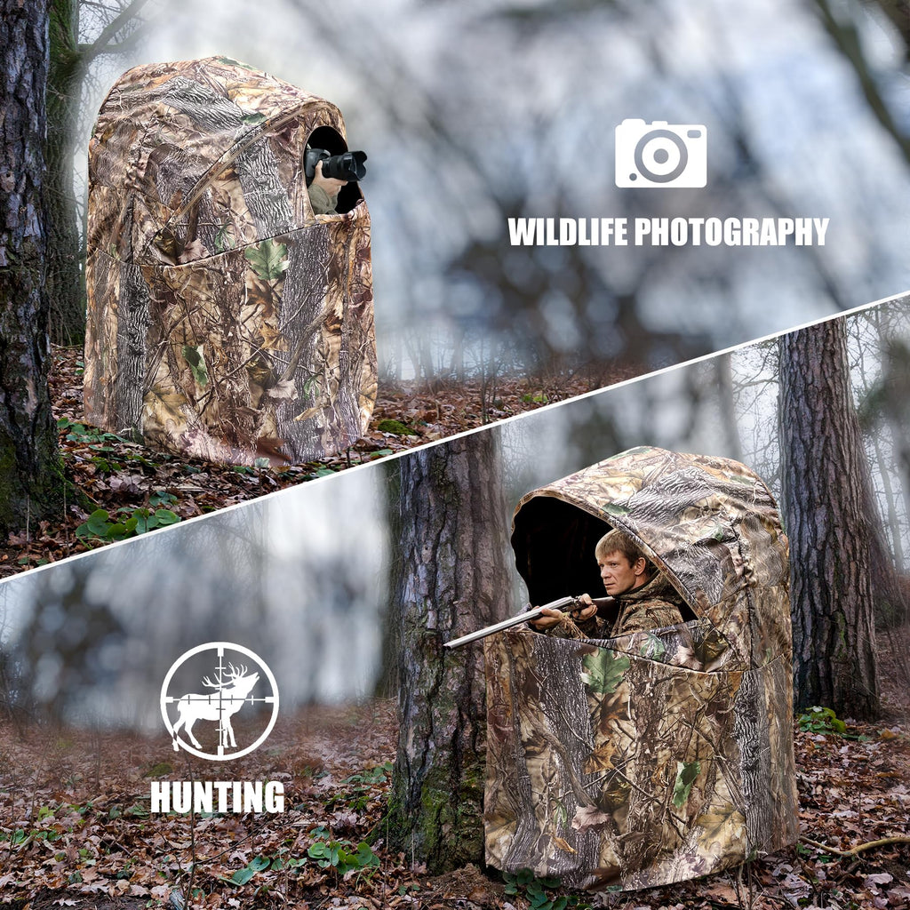 WTVIDAS Hunting Blinds with Chair Pop Up Ground Blinds with Carrying Bag Portable 1-Person Hunting Tent for Deer & Turkey Hunting